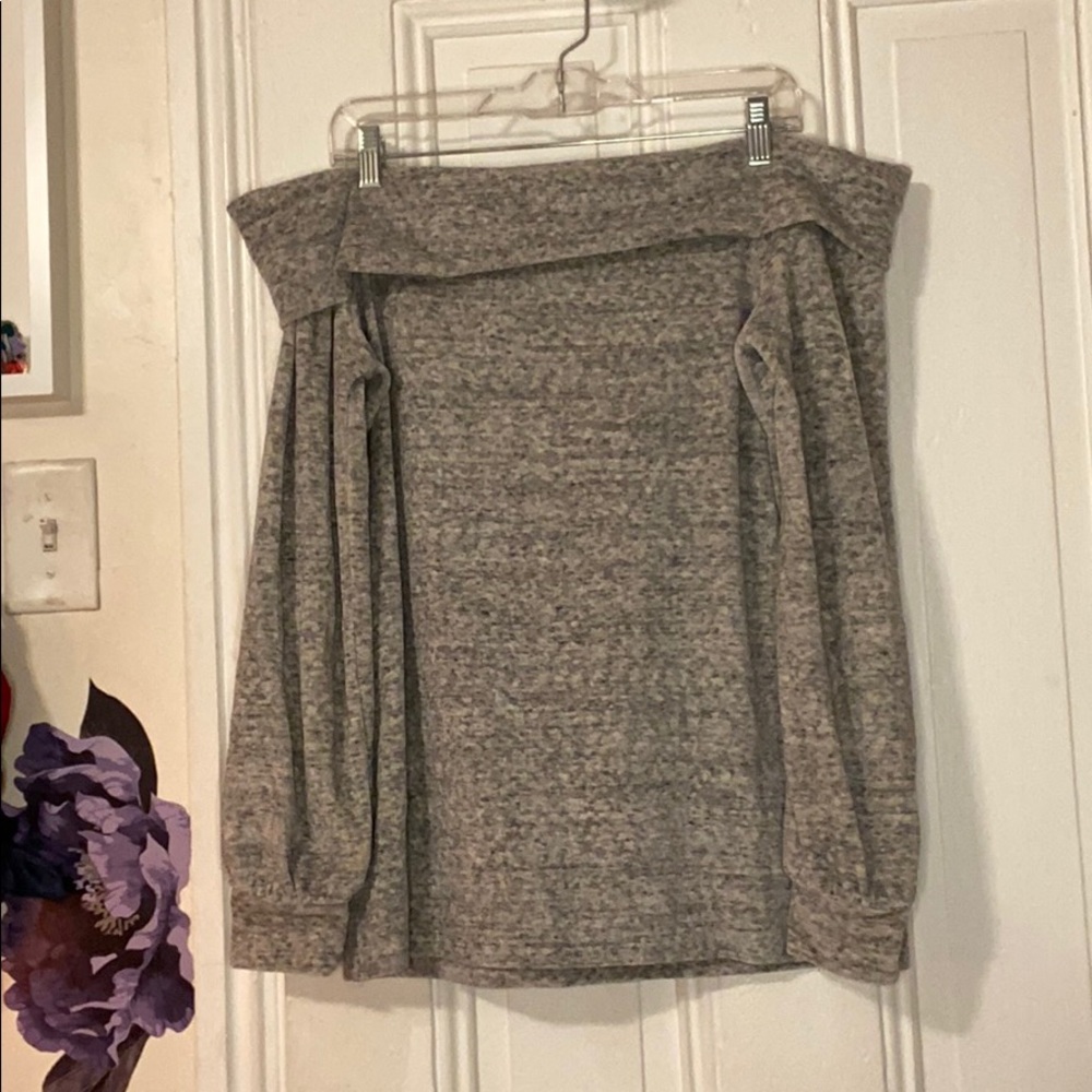 LOFT Heather grey off the shoulder sweater